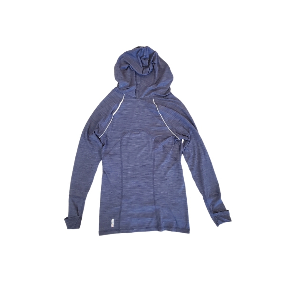 Zella‎ Women's Heather Blue V-neck Pullover Hoodie Ruched Top Medium